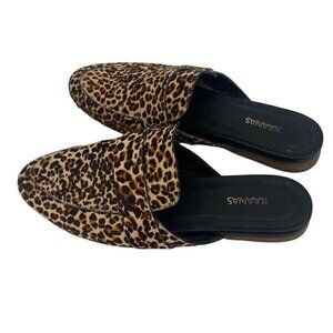 KAANAS Size 7 Leather Animal printed Calf Fur Mules MADE IN SPAIN